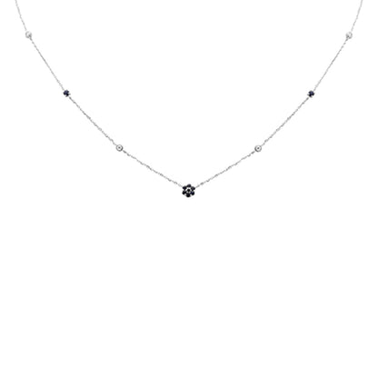 Muse Jewelry .36ct G SI 14K White Gold Diamond & Blue Sapphire Pendant Necklace 16 + 2" Ext