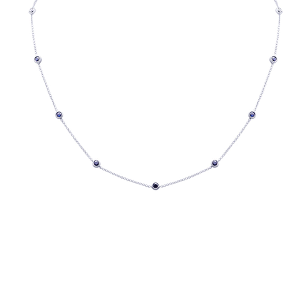 Muse Jewelry .84ct G SI 14K White Gold Blue Sapphire Gemstone Station Necklace 16 + 2" Ext