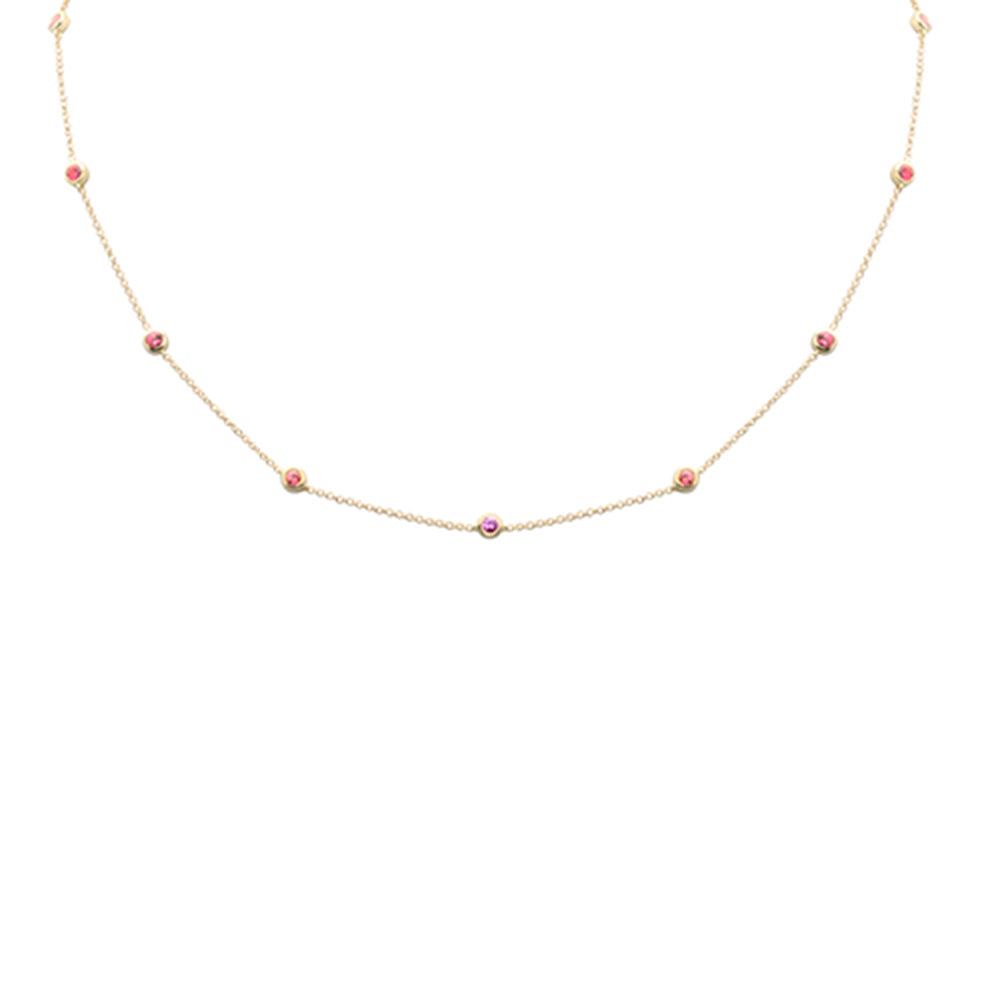 Muse Jewelry .64ct G SI 14K Yellow Gold Pink Sapphire Station Necklace 16 + 2" Ext