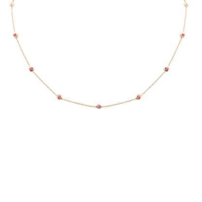 Muse Jewelry .64ct G SI 14K Yellow Gold Pink Sapphire Station Necklace 16 + 2" Ext