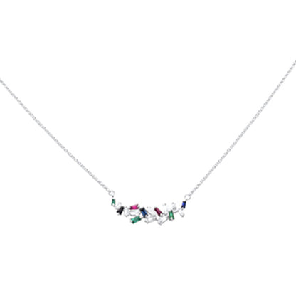 Muse Jewelry .66ct G SI 14K White Gold Diamond & Multi Color Gemstone Pendant Necklace 18" Long