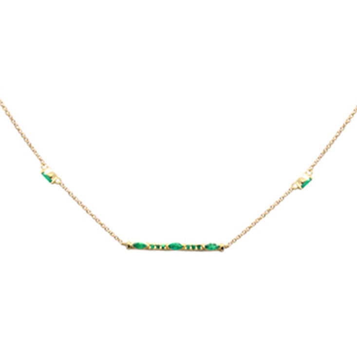 Muse Jewelry .58ct G SI 14K Yellow Gold Green Emerald Gemstone Pendant Necklace 16 + 2" Ext