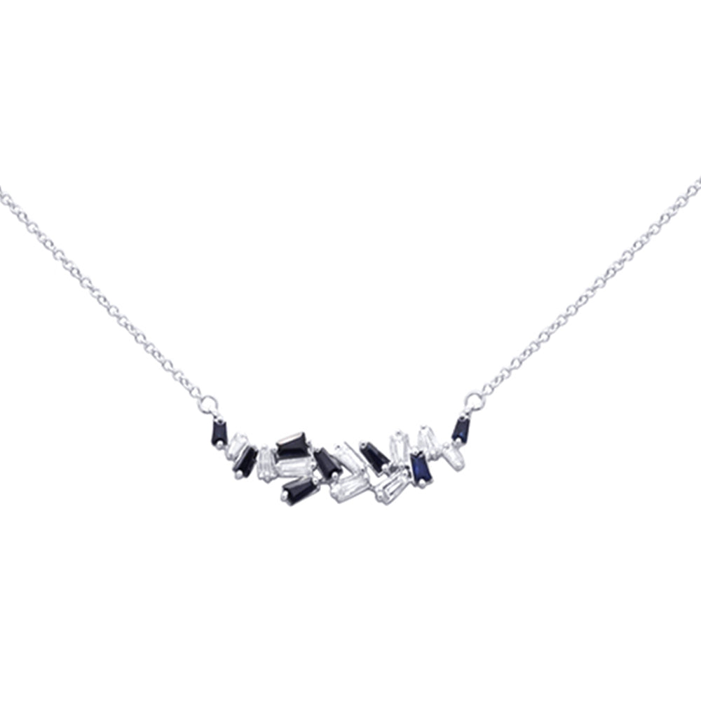 Muse Jewelry .80ct G SI 14K White Gold Diamond & Blue Sapphire Pendant Necklace 18"Long