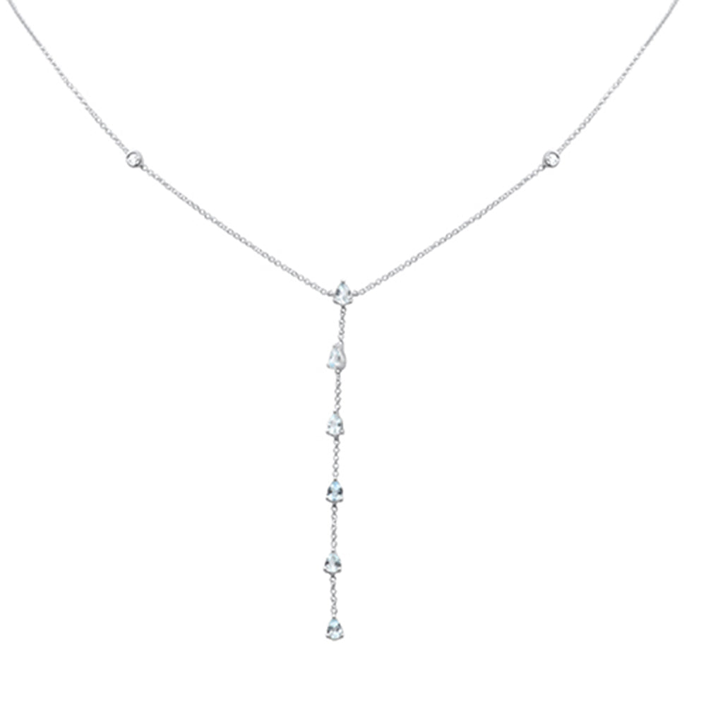 Muse Jewelry .71ct G SI 14K White Gold Aquamarine Gemstone Lariat Necklace 16 + 2" Ext