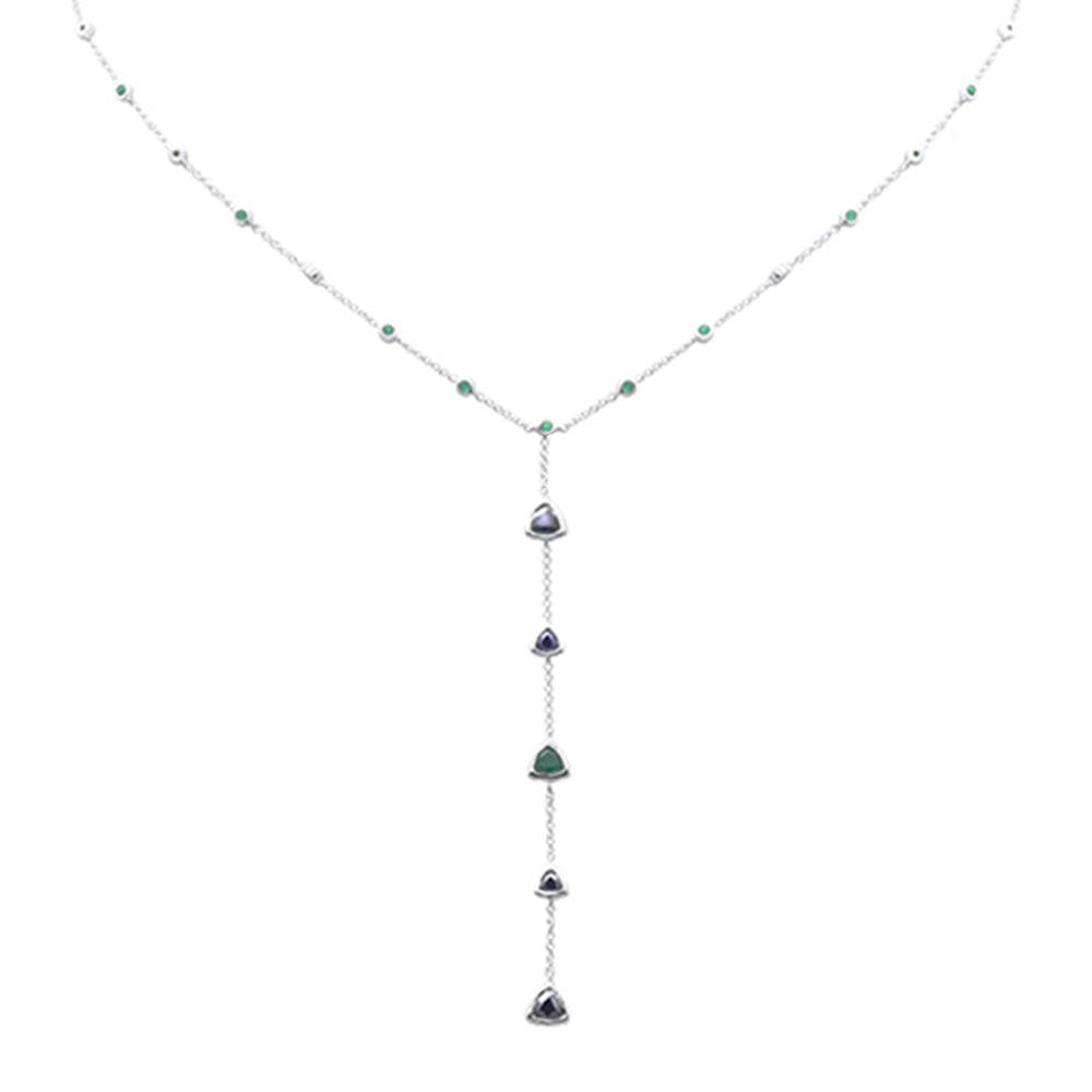 Muse Jewelry 1.43ct G SI 14K White Gold Blue Sapphire Lariat Necklace 16 + 2" Ext