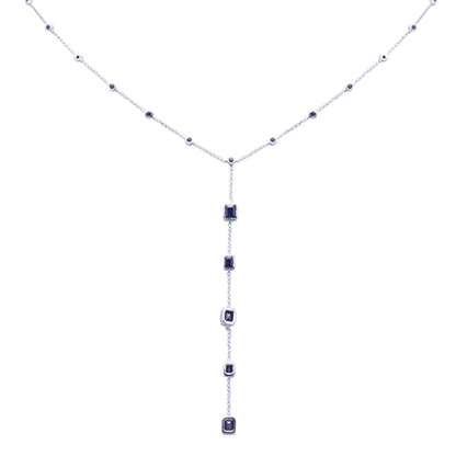 Muse Jewelry 2.74ct G SI 14K White Gold Blue Sapphire Lariat Necklace 16 + 2" Ext