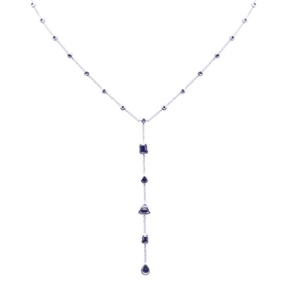 Muse Jewelry 2.53ct G SI 14K White Gold Blue Sapphire Lariat Necklace 16 + 2" Ext