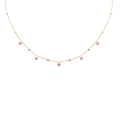 Muse Jewelry .84ct G SI 14K Yellow Gold Round Diamond & Pink Sapphire Hearts Necklace 16 + 2" Ext