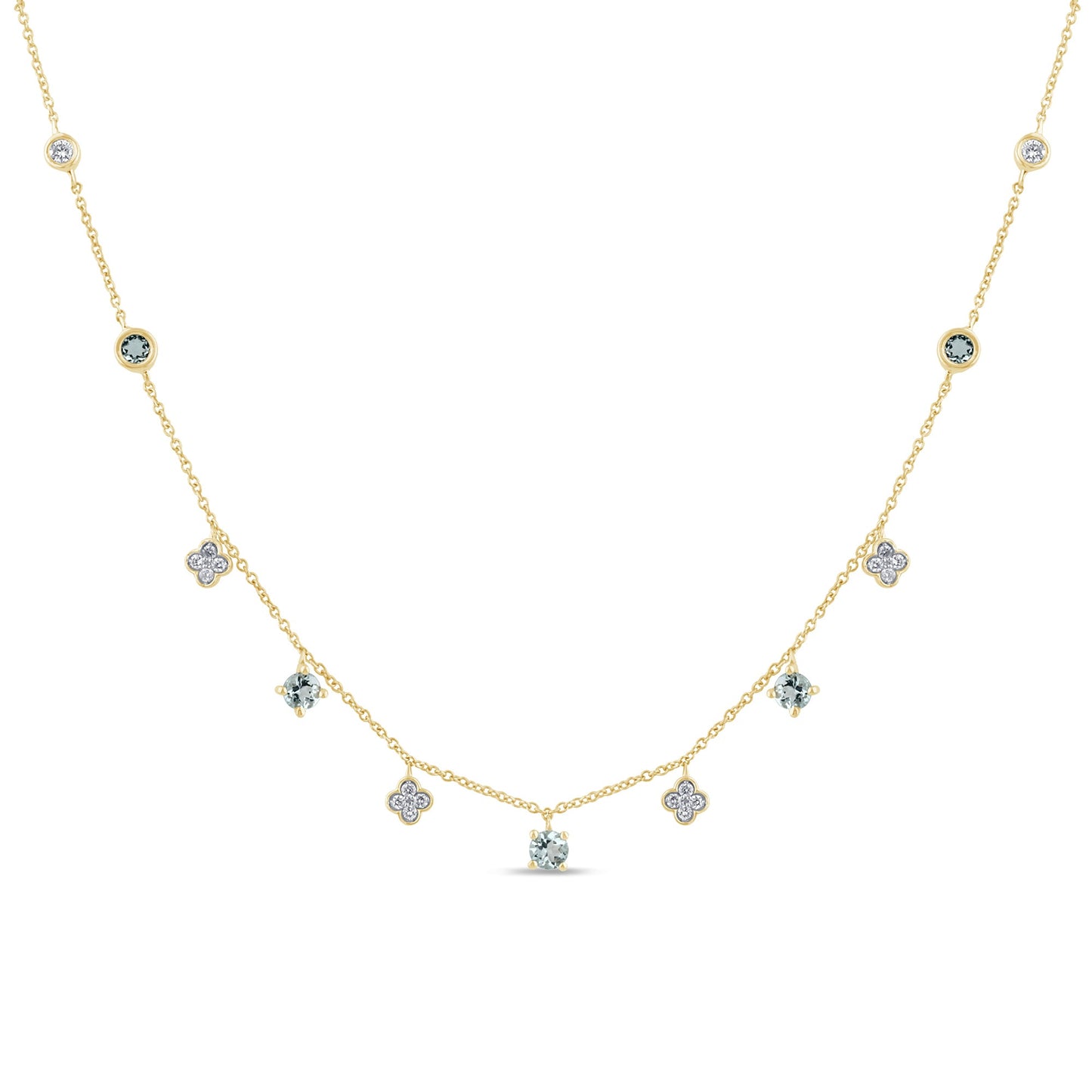 Muse Jewelry .60ct G SI 14K Yellow Gold Diamond & Aquamarine Pendant Necklace 16 + 2" Ext