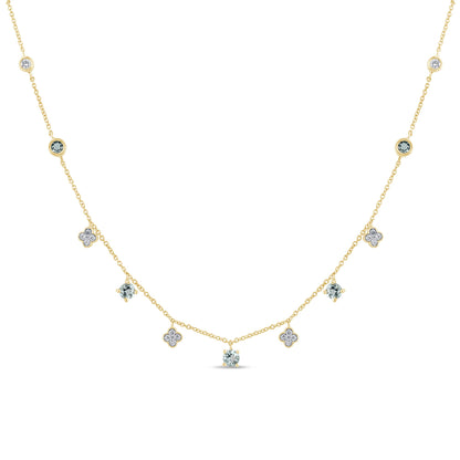 Muse Jewelry .60ct G SI 14K Yellow Gold Diamond & Aquamarine Pendant Necklace 16 + 2" Ext