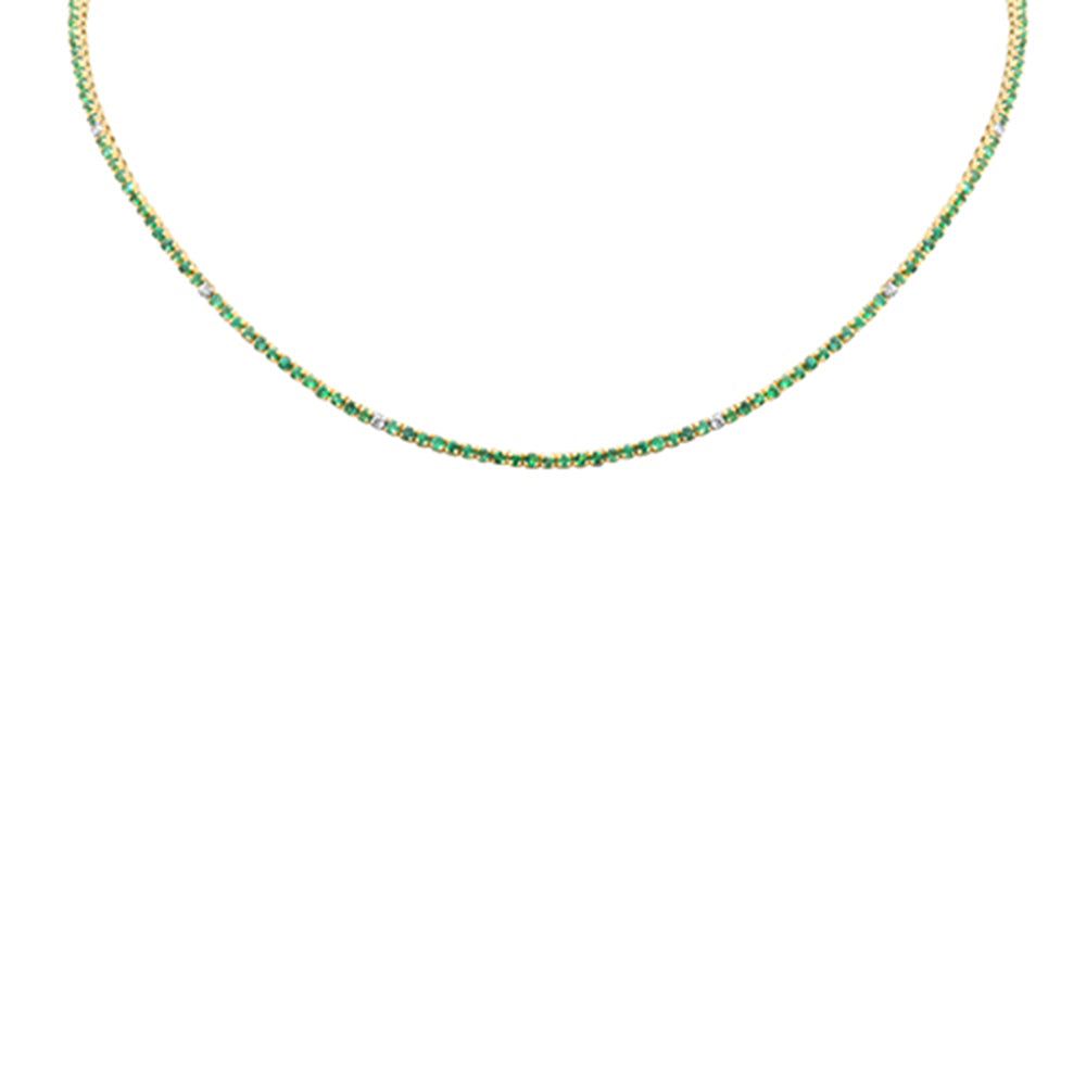 Muse Jewelry 3.23ct G SI 14K Yellow Gold Diamond & Green Emerald Tennis Necklace 14 + 2 " Long