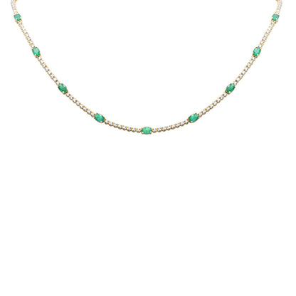 Muse Jewelry 9.29ct G SI 14K Yellow Gold Diamond & Oval Green Emerald Tennis Necklace 18" Long