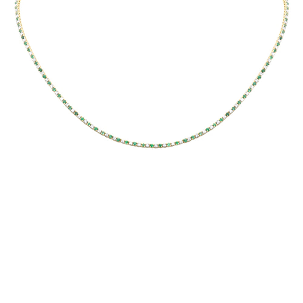 Muse Jewelry 3.46ct G SI 14K Yellow Gold Diamond & Green Emerald Tennis Necklace 12+4" Ext