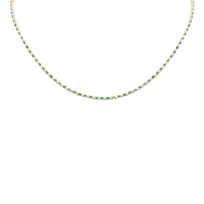 Muse Jewelry 3.46ct G SI 14K Yellow Gold Diamond & Green Emerald Tennis Necklace 12+4" Ext