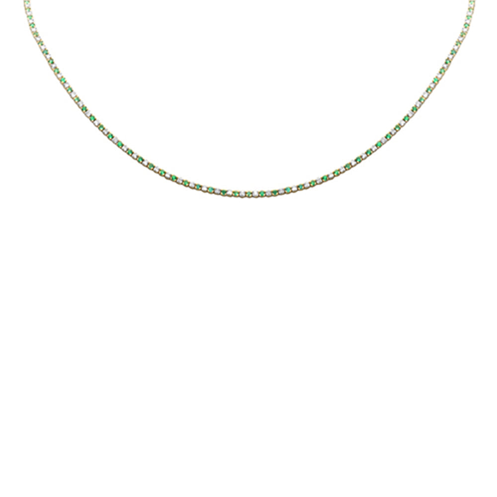 Muse Jewelry 3.77ct G SI 14K Yellow Gold Diamond & Green Emerald Tennis Necklace 16 + 2" Ext