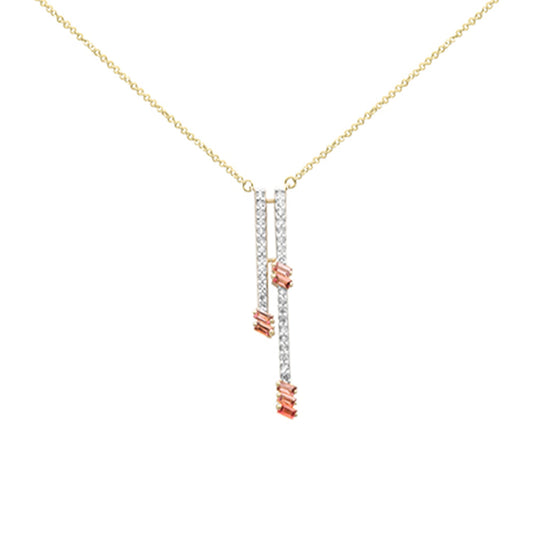 Muse Jewelry .60ct G SI 14K Yellow Gold Diamond & Pink Tourmaline Gemstone Pendant Necklace 18" Long