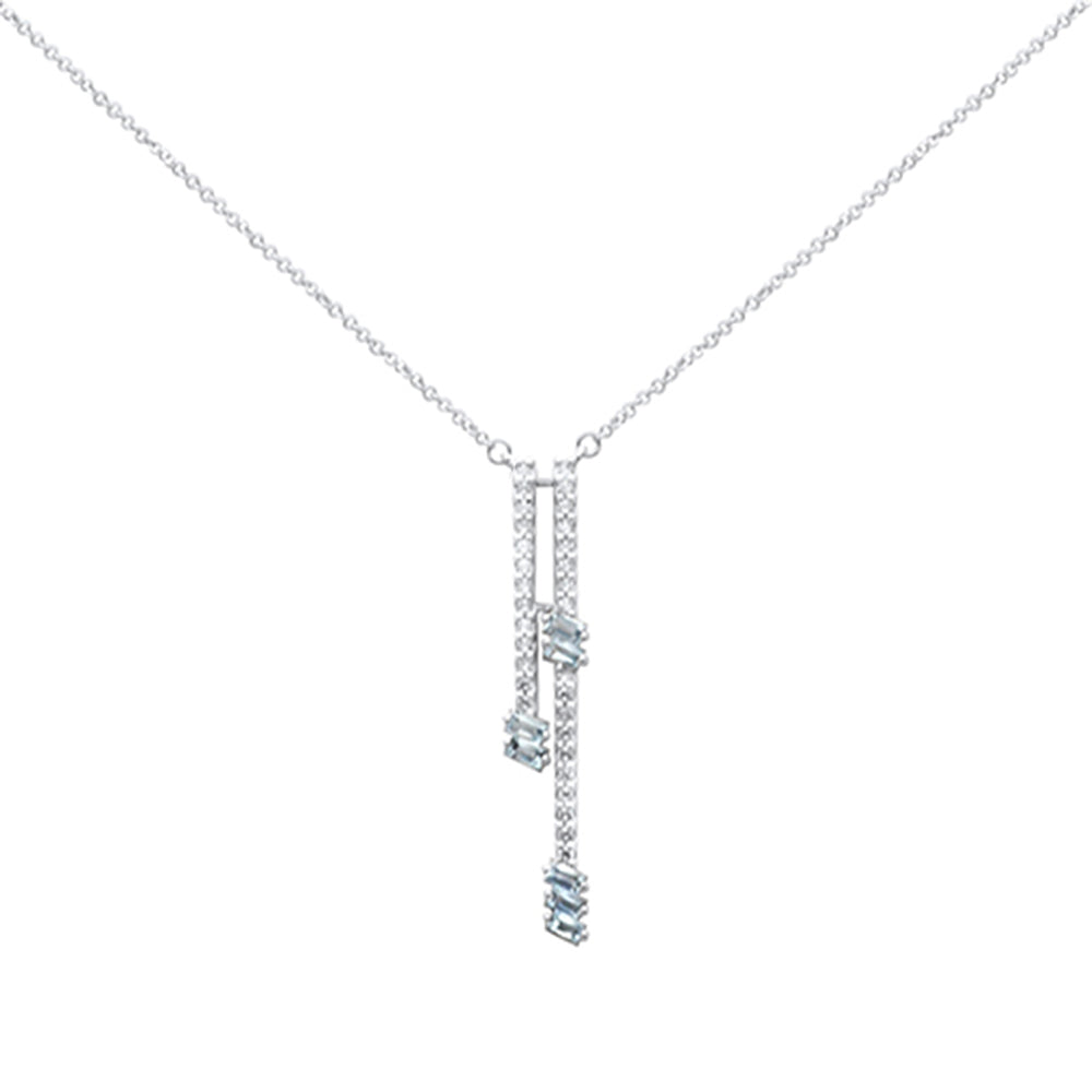 Muse Jewelry .63ct G SI 14K White Gold Diamond & Aquamarine Gemstone Pendant Necklace 18" Long