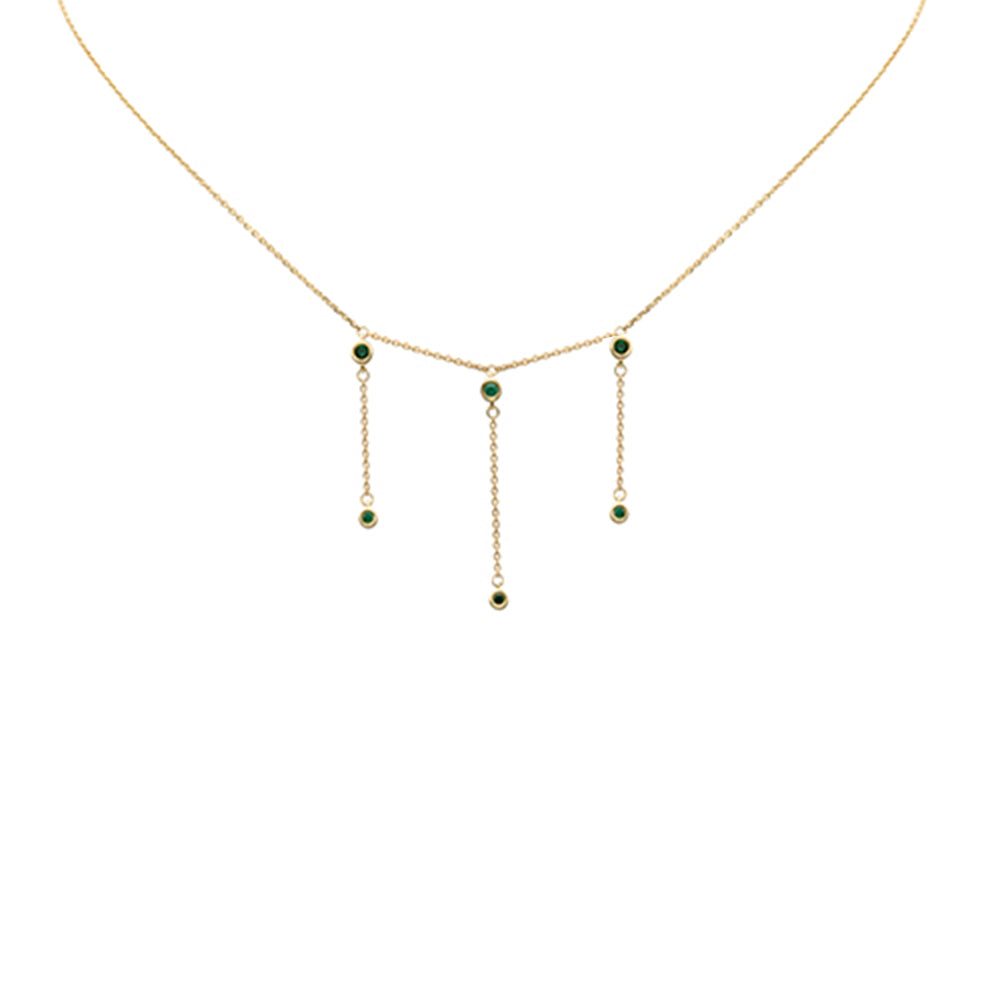 Muse Jewelry .16ct G SI 14K Yellow Gold Green Emerald Gemstone Dangling Necklace 16 + 2" Ext