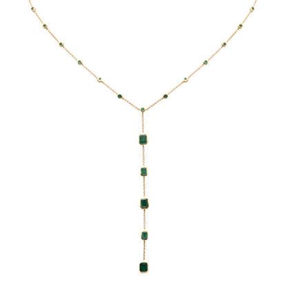 Muse Jewelry 2.19ct G SI 14K Yellow Gold Emerald Gemstone Lariat Necklace 16 + 2" Ext