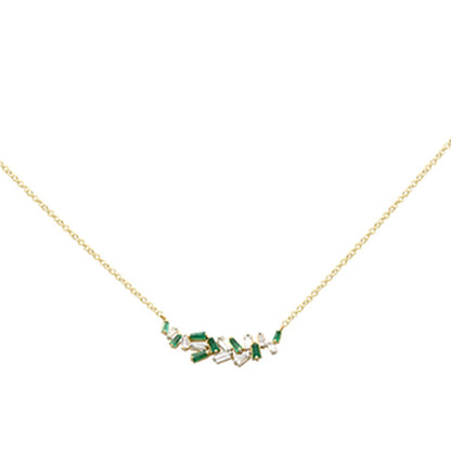 Muse Jewelry .47ct G SI 14K Yellow Gold Diamond & Emerald Gemstone Pendant Necklace 18" Long