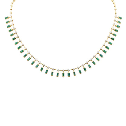 Muse Jewelry 5.57ct G SI 14K Yellow Gold Diamond & Green Emerald Gemstone Necklace 16" Long