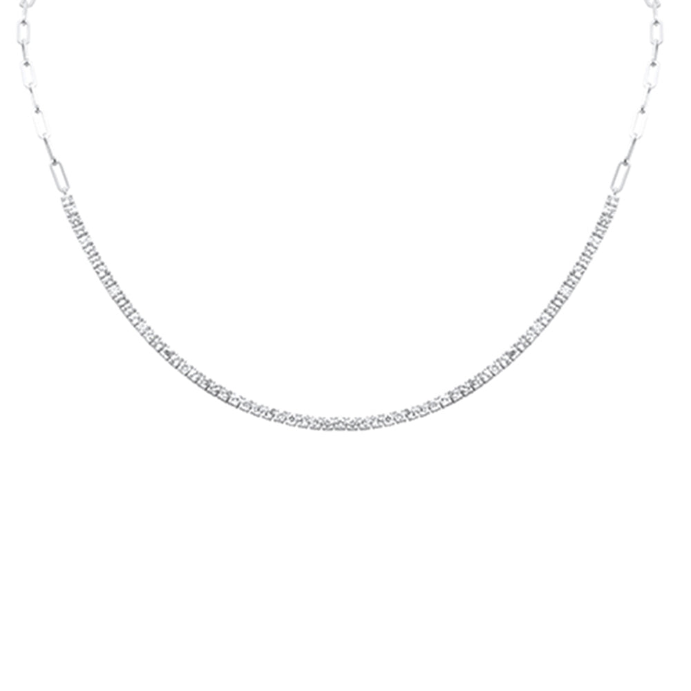 Muse Jewelry 2.29ct G SI 14K White Gold Diamond & Aquamarine Paperclip Tennis Necklace 16 + 1" Long