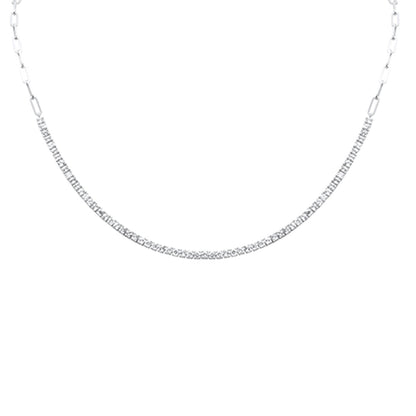 Muse Jewelry 2.29ct G SI 14K White Gold Diamond & Aquamarine Paperclip Tennis Necklace 16 + 1" Long