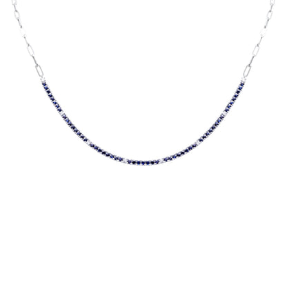 Muse Jewelry 2.96ct G SI 14K White Gold Diamond & Blue Sapphire Gemstone Paperclip Tennis Necklace 16 + 1" Long