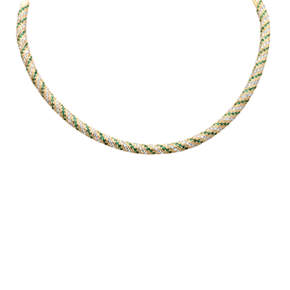 Muse Jewelry 4.67ct G SI 14K Yellow Gold Diamond & Emerald Gemstone Choker Necklace 14 + 2" Ext