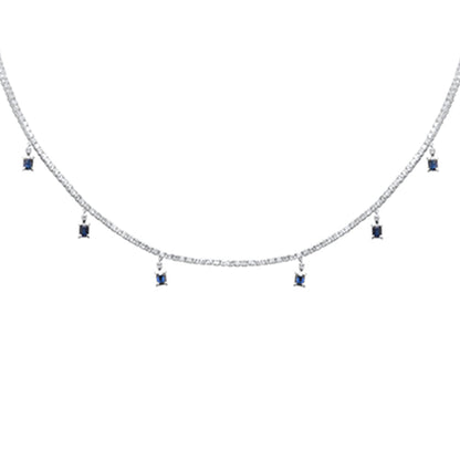 Muse Jewelry 5.34ct G SI 14K White Gold Diamond & Blue Sapphire Gemstone Tennis Necklace 13" + 6" EXT