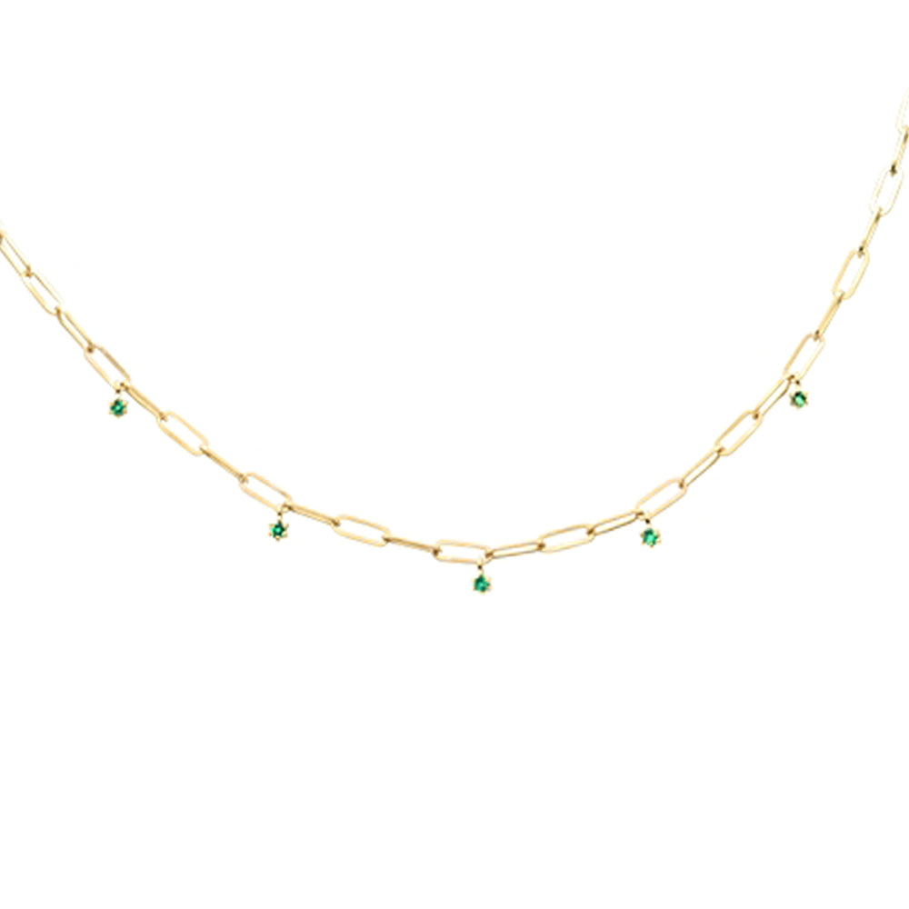 Muse Jewelry .19ct G SI 14K Yellow Gold Emerald Pendant Paper Clip Necklace 18" Long