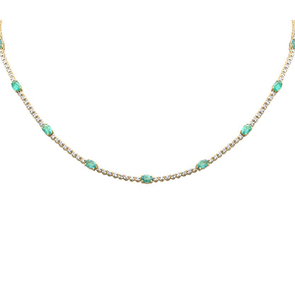 Muse Jewelry 8.98ct G SI 14K Yellow Gold Diamond & Emerald Gemstone Tennis Necklace 18" Long