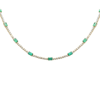 Muse Jewelry 11.16ct G SI 14K Yellow Gold Diamond & Emerald Gemstone Tennis Necklace 18" Long
