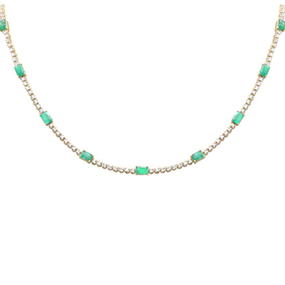 Muse Jewelry 10.62ct F SI Round Diamond & Green Emerald Gemstone Necklace 18"