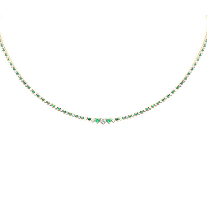 Muse Jewelry 3.08ct G SI 14K Yellow Gold Diamond & Emerald Tennis Necklace 16" Long