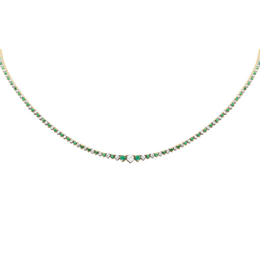 Muse Jewelry 3.17ct G SI 14K Yellow Gold Diamond & Emerald Tennis Necklace 16" Long