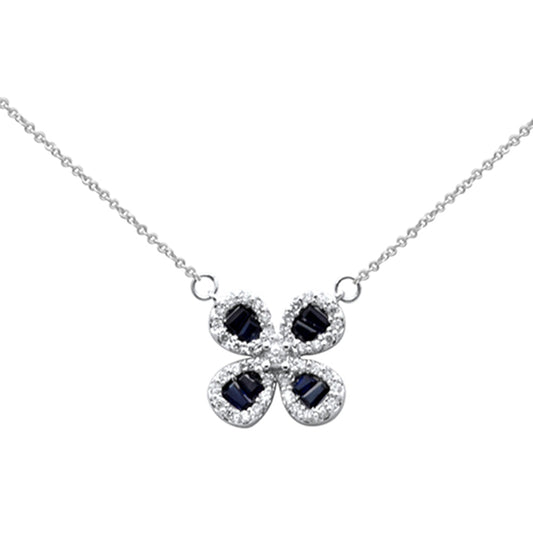 Muse Jewelry .83ct G SI 14K White Gold Diamond & Blue Sapphire Flower Pendant Necklace 16" + 2" EXT