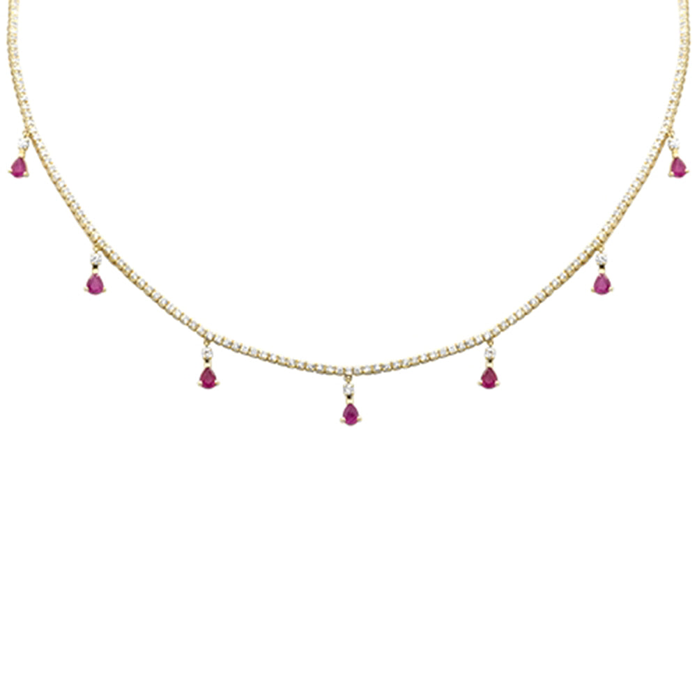 Muse Jewelry 3.44ct G SI 14K Yellow Gold Diamond & Ruby Tennis Necklace 14" + 2" EXT