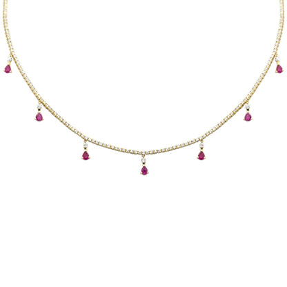 Muse Jewelry 3.44ct G SI 14K Yellow Gold Diamond & Ruby Tennis Necklace 14" + 2" EXT