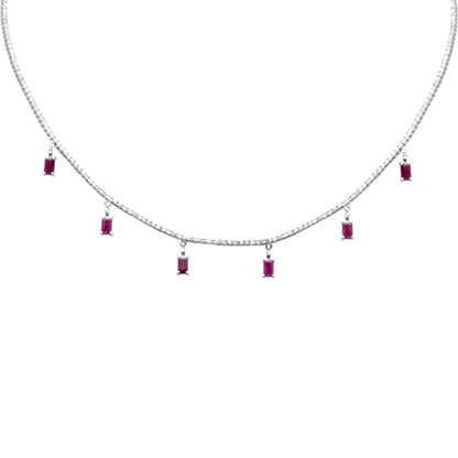 Muse Jewelry 4.24ct G SI 14K White Gold Diamond & Ruby Tennis Necklace 13" + 6" EXT