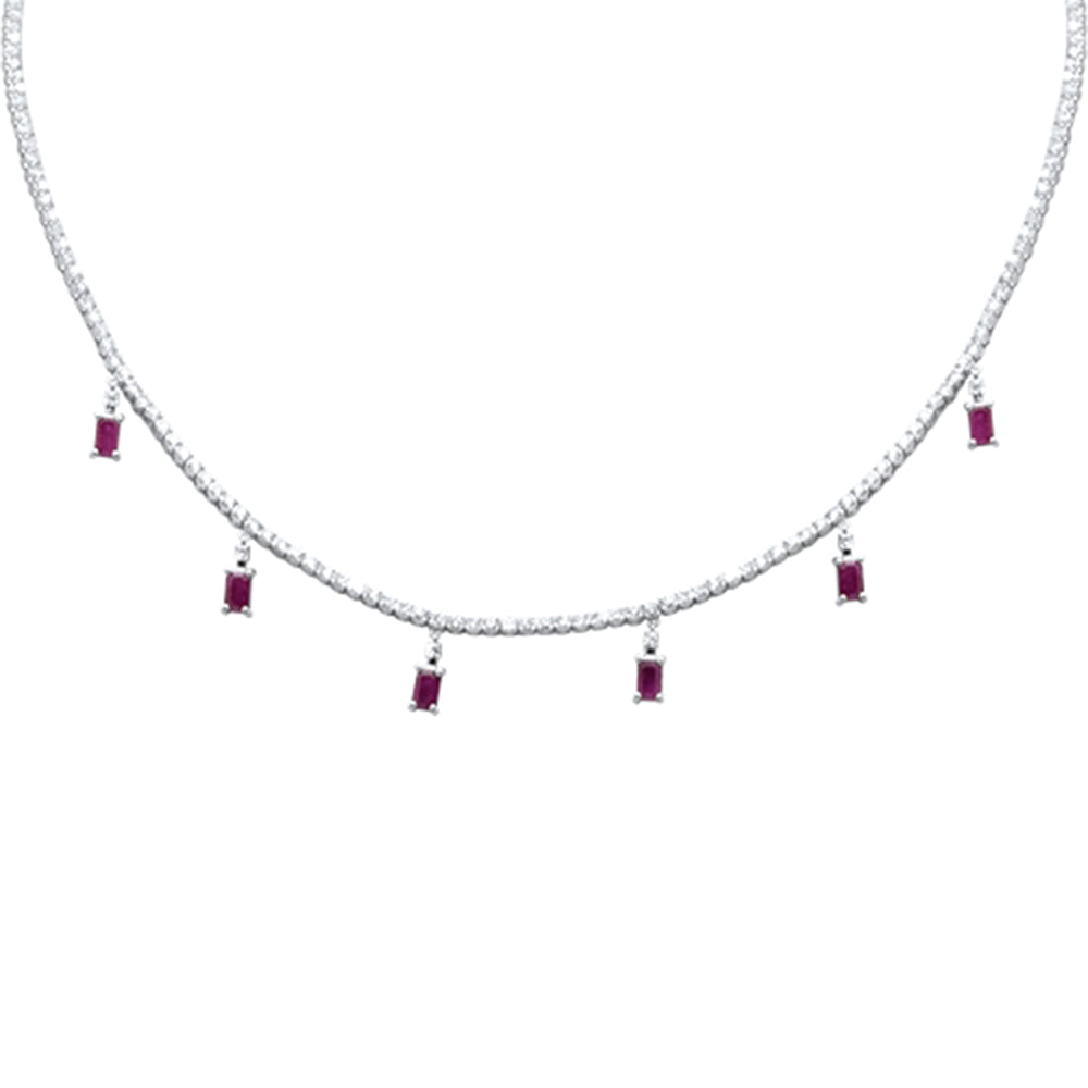 Muse Jewelry 6.29ct G SI 14K White Gold Diamond & Ruby Tennis Necklace 13" + 6" EXT