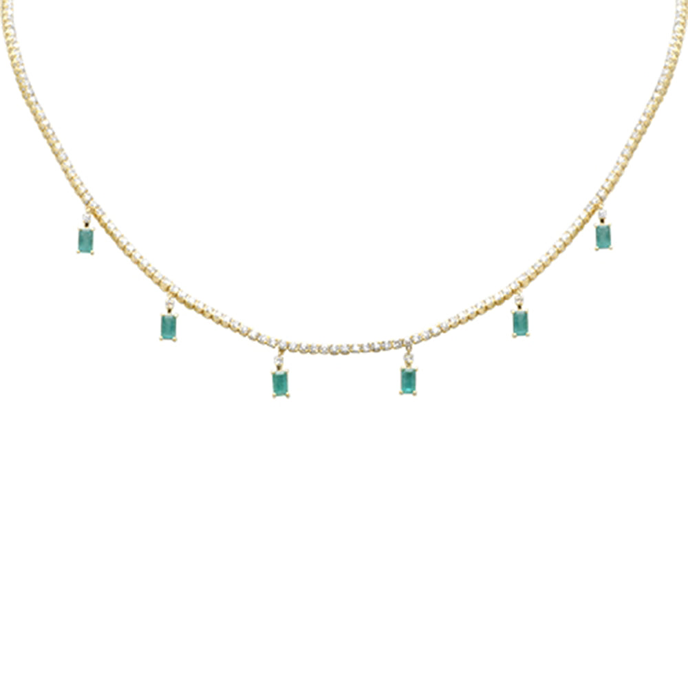 Muse Jewelry 5.64ct G SI 14K Yellow Gold Diamond & Green Emerald Tennis Necklace 13" + 6" EXT