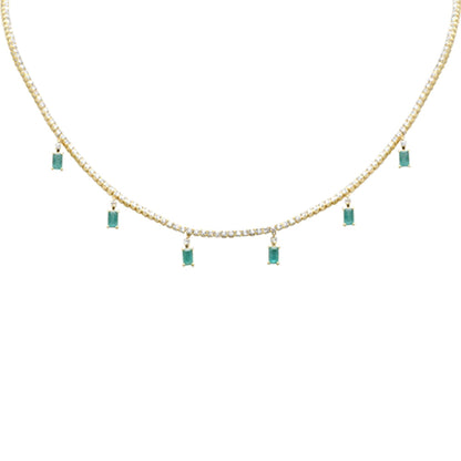 Muse Jewelry 5.64ct G SI 14K Yellow Gold Diamond & Green Emerald Tennis Necklace 13" + 6" EXT