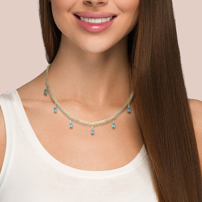 Muse Jewelry 3.80ct G SI 14K Yellow Gold Diamond & Aquamarine Cuban Link Necklace 12" + 4" EXT