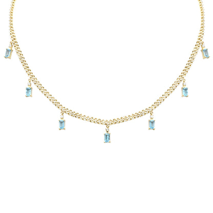 Muse Jewelry 3.80ct G SI 14K Yellow Gold Diamond & Aquamarine Cuban Link Necklace 12" + 4" EXT