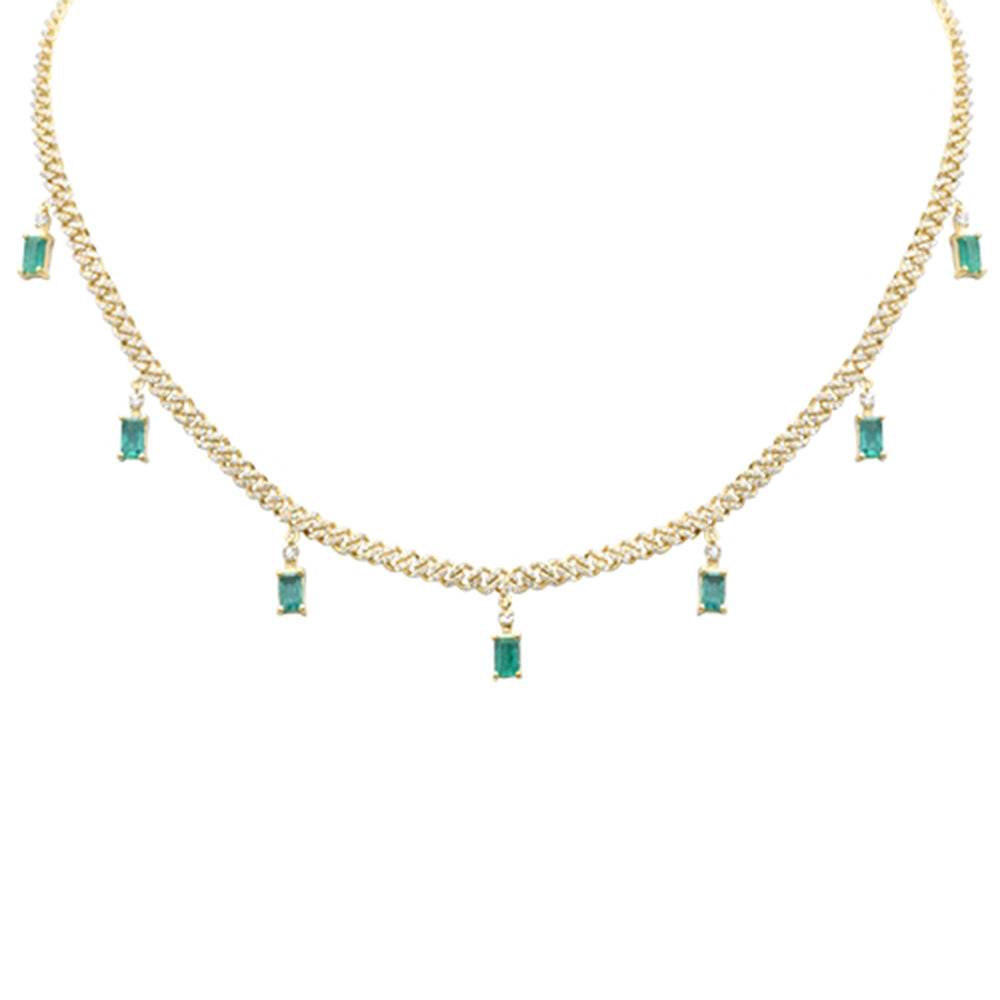 Muse Jewelry 3.05ct G SI 14K Yellow Gold Diamond & Emerald Cuban Link Necklace 12" + 4" EXT