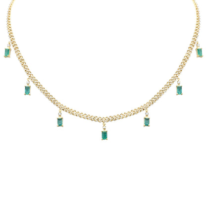 Muse Jewelry 3.05ct G SI 14K Yellow Gold Diamond & Emerald Cuban Link Necklace 12" + 4" EXT