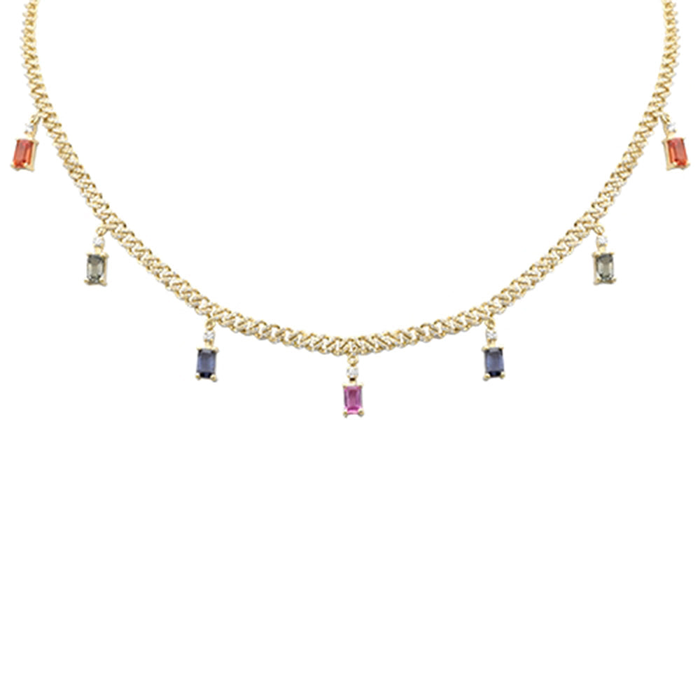 Muse Jewelry 3.56ct G SI 14K Yellow Gold Diamond Multi Color Cuban Necklace 12" + 4" EXT