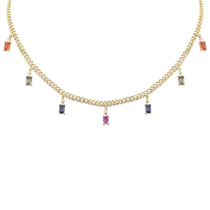 Muse Jewelry 3.56ct G SI 14K Yellow Gold Diamond Multi Color Cuban Necklace 12" + 4" EXT