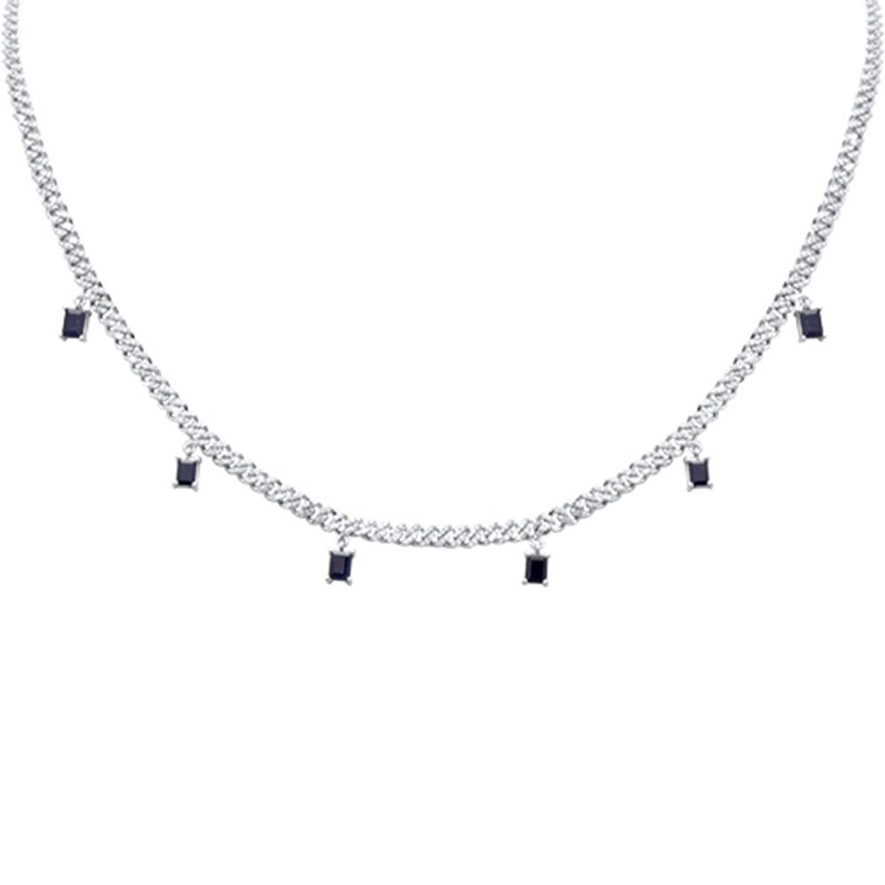 Muse Jewelry 2.82ct G SI 14K White Gold Diamond & Blue Sapphire Cuban Link Necklace 13" + 6" EXT